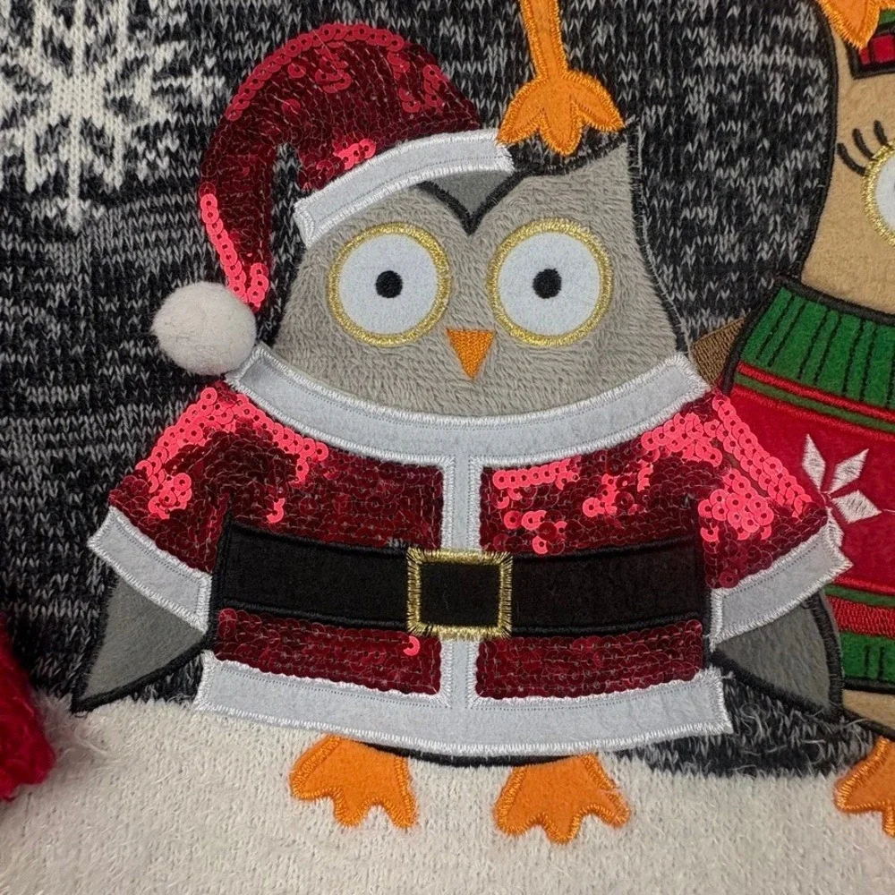 United States Sweaters Women M Holiday Owl Christmas‎ Black Red Whimsical Quirky